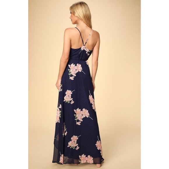 NWT Lulus Loiselle Navy Blue Floral Print Polka Dot Wrap Maxi Dress S M​​​​ - Picture 14 of 14